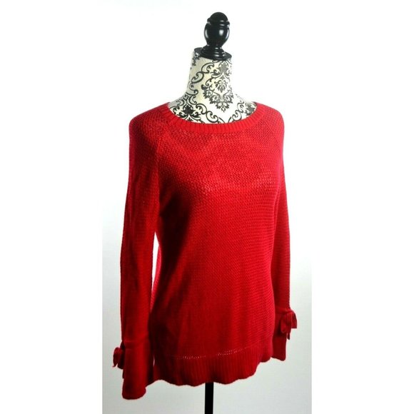 THE LOFT - Women's Crew Neck Sweater w/ Tied Sleeves, Color Red, Size Small, NWT - Picture 3 of 5